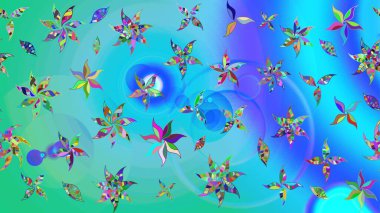 Mavi ve yeşil renkli çiçekler. Elle boyanmış suluboya resim çizimi çiçekler ve bitkiler.