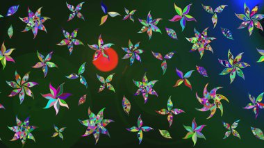 Kabile sanatı boho baskısı, klasik çiçek arkaplanı. Soyut etnik raster çizim kalıbı. Arkaplan dokusu, duvar kağıdı, mavi ve gri renkli çiçek teması.