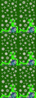 Üzerinde gelincikler ve vadi zambakları olan renkli çiçek desenli nakış deseni. Raster geleneksel çiçek buketi yeşil ve nötr renklerde tekstil tasarımı için.