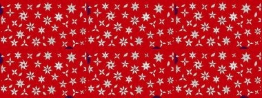 Asya tekstil tarzında. Renkli Bahar Teması eskiz kalıbı. Çiçek desenli çizim. Kırmızı ve nötr renklerde çiçekler. Raster illüstrasyonu. Düz Çiçek Elementleri Tasarımı.