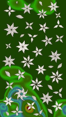 Çiçeksel fantezi tasarımı ve parlak bir arka plan çizimi. Düz Çiçek Elementleri Tasarımı. Renkli Bahar Teması çizim şablonu.