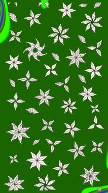 Yeşil ve nötr arkaplanda. Çocuksu tasarım. Tekstil, kumaş, ambalaj, hatıra defteri için hoş bir çiçek arkaplanı. Elle çizilmiş karalama çiçekleri ile Raster çizim deseni.