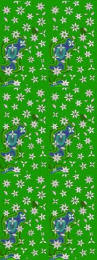 Yeşil ve nötr renklerde çiçekler. Kumaş desenli papatya çiçekleri ayrıntıları.