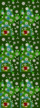 Çiçekli zambakların eskiz geçmişi. Çiçek tasarımı için inanılmaz bir kolaj cenneti tarzı. Parlak çiçekli kolaj çiçekleri yeşil ve nötr.