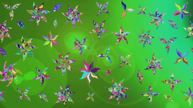 Çiçek desenli eskiz, darbeler, sıçramalar, yaz çiçekleri. Raster illüstrasyonu. Yeşil ve mavi renkte çiçekler.