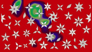 Elle çizilmiş çiçek desenli Raster çizimi. Çocuksu tasarım. Tekstil, kumaş, ambalaj, hatıra defteri için hoş bir çiçek arkaplanı. Kırmızı ve nötr arkaplanda.