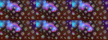 Raster Çiçek İllüstrasyonu güzel tekstil. Kahverengi ve mor renkli etnik çiçeklerle zarif bir eskiz deseni..