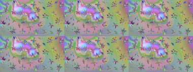 Tarafsız ve mavi kıvırcık çiçekler tarafsız ve mavi renklerde şekillenir. Klasik çiçek tasarımı elementleri. Raster illüstrasyonu.