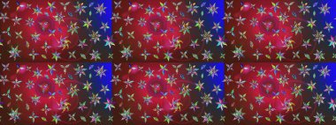 Düz Çiçek Elementleri Tasarımı. Renkli Bahar Teması eskiz kalıbı. Raster Modaya uygun kumaş deseni. Kırmızı ve kahverengi renkli şirin çiçek deseni.