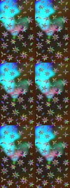 Halk tarzı. Modern çiçek arkaplanı. Parlak renkli çiçekleri ve kahverengi ve mavi renkli yaprakları olan harika bir çiçek deseni. Moda baskıları için zarif bir şablon.