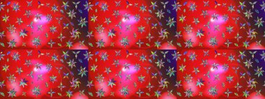 Klasik çiçekler. Yaz çiçekleri teması. El çizimi, soyut ve süslü elementler. Suluboya resim taklit Raster çizimi. Kırmızı ve pembe renkler.