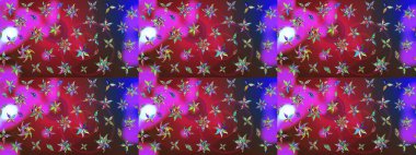 Moda baskısı, albüm, ambalaj kağıdı ve duvar kağıdı için zarif dekoratif süslemeler. Küçük çiçekli basit bir çiçek çizimi. Kırmızı ve mor renkte sevimli çiçekler. Raster illüstrasyonu.