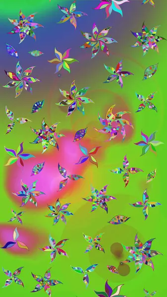 Raster illüstrasyonu. Çiçek duvar kâğıdı. Yeşil ve mor renkli şirin tekstil tarzında. Çiçek arkaplan. Renkli çizim deseni.
