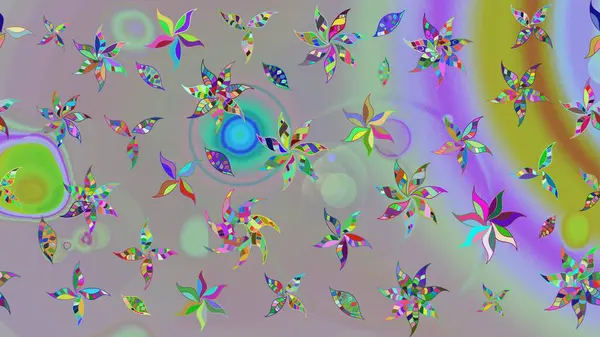 Güzel kumaş deseni. Raster Illustrasyon 'daki Çiçek Deseni' nin son moda çizimi. Düz Çiçek Elementleri Tasarımı. Renkli Yaz Teması çizim şablonu.