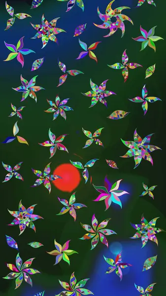 Düz Çiçek Elementleri Tasarımı. Renkli Yaz Temalı eskiz kalıbı. Raster illüstrasyonundaki çiçek desenli çizim. Mavi ve yeşil renkte çiçekler.