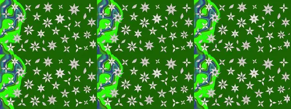 Düz Çiçek Elementleri Tasarımı. Raster Illustrasyon 'daki Çiçek Deseni' nin son moda çizimi. Yeşil ve nötr renklerde çiçekler. Renkli Yaz Teması çizim şablonu.