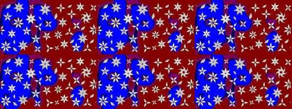 Şirin çiçek elementleri. Robot resim. Kırmızı ve mavi renkte çiçekler. Raster illüstrasyonu.