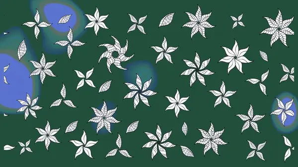 Küçük çiçekli basit bir çiçek çizimi. Raster illüstrasyonu. Yeşil ve nötr renklerde şirin çiçekler. Moda baskısı, albüm, ambalaj kağıdı, duvar kağıdı için zarif dekoratif süslemeler..