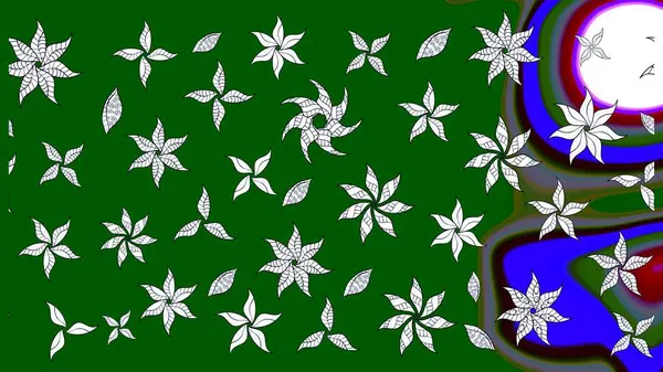 Raster illüstrasyonundaki çiçek desenli çizim. Yeşil ve nötr renkte çiçekler.