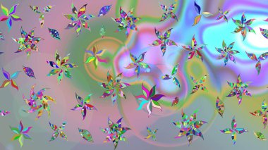 Tarafsız ve mavi renkte çiçekler. Raster illüstrasyonunda çiçek deseni çizimi.