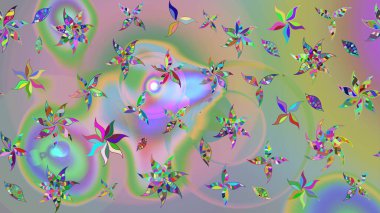 Güzel kumaş deseni. Raster illüstrasyonundaki çiçek desenli çizim. Raster illüstrasyonu. Tarafsız ve yeşil renklerde.