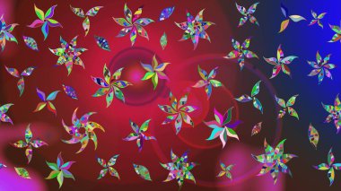 Renkli Yaz Temalı eskiz kalıbı. Düz Çiçek Elementleri Tasarımı. Kırmızı ve mavi renkte çiçekler. Çiçekli retro deseni çiz.