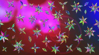 Renkli Yaz Temalı eskiz kalıbı. Kırmızı ve kahverengi renkte çiçekler. Raster Illustrasyon 'daki Çiçek Deseni' nin son moda çizimi. Düz Çiçek Elementleri Tasarımı.