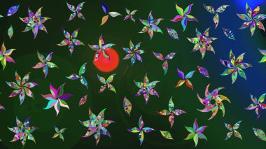 Kabile sanatı boho baskısı, klasik çiçek arkaplanı. Soyut etnik raster çizim kalıbı. Arkaplan dokusu, duvar kağıdı, mavi ve gri renkli çiçek teması.