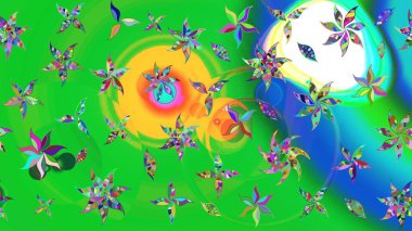 Çiçekler suluboya tarzında yeşil ve mavi renklerde. Yeşil ve mavi renkte çiçekler olan çiçek deseni çiz.