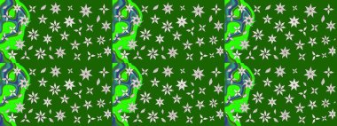 Düz Çiçek Elementleri Tasarımı. Raster Illustrasyon 'daki Çiçek Deseni' nin son moda çizimi. Yeşil ve nötr renklerde çiçekler. Renkli Yaz Teması çizim şablonu.