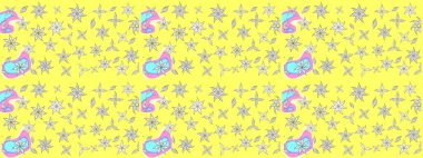 Sarı ve beyaz renklerde bahar çiçekleri. Raster illüstrasyonu. Yaprak ve çiçeklerin suluboya resmi, sarı ve beyaz renkler üzerine eskiz deseni.