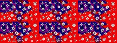 Çiçekli karalama şeklinde Raster çiçek deseni. Kırmızı ve mavi renkte çiçekler. Yumuşak, yaz çiçekli arka plan.