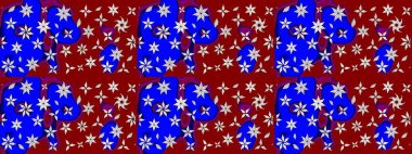 Şirin çiçek elementleri. Robot resim. Kırmızı ve mavi renkte çiçekler. Raster illüstrasyonu.