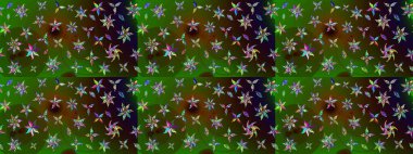 Renkli grunge, koyu yeşil ve kahverengi çiçeklerle soyut bir arka plan oluşturur. Parmak izi, kumaş, duvar kâğıdı, tekstil için raster dokusu. Nakış desenli çiçek deseni..