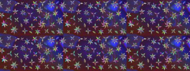 Menekşe ve mor renkler üzerinde. Raster illüstrasyonu. Güzel kumaş deseni. Raster illüstrasyonunda çiçek deseni çizimi.