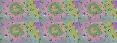 Düz Çiçek Elementleri Tasarımı. Asya tekstil tarzında. Raster illüstrasyonu. Çiçek desenli çizim. Tarafsız ve yeşil renklerde çiçekler. Renkli Bahar Teması çizim şablonu.