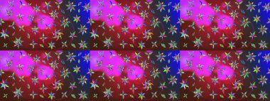 Kırmızı ve mor renkte çiçekler. Yumuşak, bahar çiçekli arka plan. Raster çiçek desenli ve çiçekli..