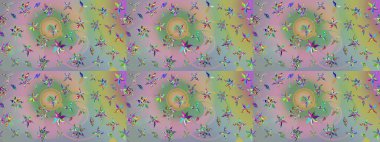 Çiçek desenli çizim. Asya tekstil tarzında. Düz Çiçek Elementleri Tasarımı. Güzel kumaş deseni. Raster illüstrasyonu. Renkli Bahar Teması çizim şablonu.