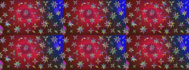 Miles Fleur, süslü püslü bir süs. Kumaş, tekstil, duvar kağıdı baskısı için. Eskiz geçmişi. Tomurcukları papatya çiçekleri olan sevimli bir çiçek deseni. Raster illüstrasyonu. Antika retro tarzı.