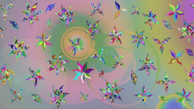 Çiçekli çiçek deseni, suluboya. Düz Çiçek Elementleri Tasarım Raster illüstrasyonu. Tarafsız ve yeşil renkli çiçekler. Renkli Bahar Teması çizim kalıbı.