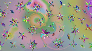 Tarafsız ve yeşil renklerde çiçekler. Çizim çiçek deseni duvar kâğıdı olarak kullanılabilir. Raster illüstrasyonu.