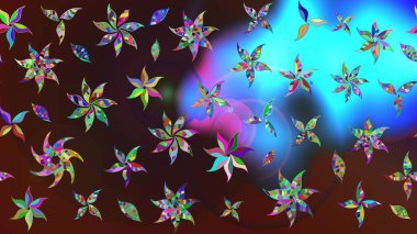 Renkli Bahar Teması eskiz kalıbı. Kahverengi ve mavi renkli çiçekler. Düz Çiçek Elementleri Tasarımı. Güzel çiçek deseni..