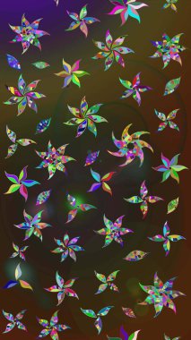 Renkli Bahar Teması eskiz kalıbı. Çiçeksel fantezi tasarımı ve parlak bir arka plan çizimi. Düz Çiçek Elementleri Tasarımı.