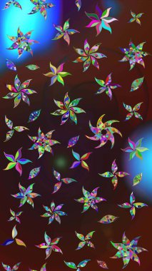 Kahverengi ve mavi renkli çiçekler. Düz Çiçek Elementleri Tasarımı. Sevimli çiçek raster deseni. Renkli Bahar Teması çizim şablonu.