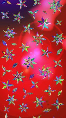 Düz Çiçek Elementleri Tasarım Raster illüstrasyonu. Çiçekli çiçek deseni, suluboya. Kırmızı ve pembe renkte çiçekler. Renkli Bahar Teması çizim şablonu.