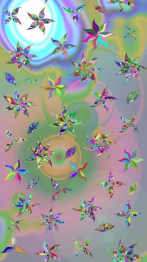 Raster illüstrasyonu. Çiçekli güzel suluboya desen. Tarafsız ve yeşil renklerde.