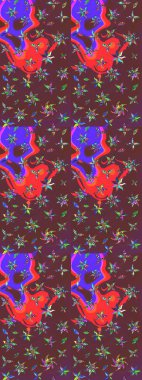 Kahverengi ve mor renkli çiçekler. Çiçek desenli eskiz. Düz Çiçek Elementleri Tasarım Raster illüstrasyonu. Renkli Bahar Teması çizim şablonu.