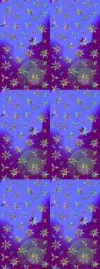 Raster çiçek desenli çiçek deseni, yapraklar, dekoratif elementler, sıçrama, lekeler, el çizimi kontur çizgileri ve Doodle çizim stili, grafik raster çizim çizimi.