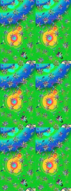 Renkli Yaz Temalı eskiz kalıbı. Güzel kumaş deseni. Raster Illustrasyon 'daki Çiçek Deseni' nin son moda çizimi. Düz Çiçek Elementleri Tasarımı.