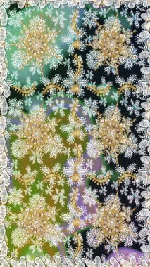 Çizgi sanatı tasarım şablonu için kusursuz sınır. Tarafsız ve gri renklerde altın element. Doğu tarzı element. Davetiyeler, kartlar, web sayfası için Raster illüstrasyon. Altın çizgili çiçek dekoru.